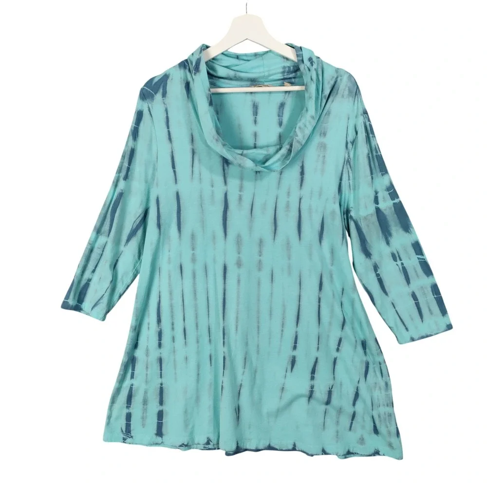Soft Surroundings Tie Dye Cowl Neck Tunic Top Shirt XL Blue Modal Cotton XLarge - Picture 1 of 7